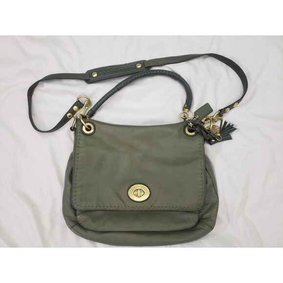COACH Limited Edition Hamptons Flap Bag, 15400, Green Leather Shoulder Purse - Picture 1 of 16